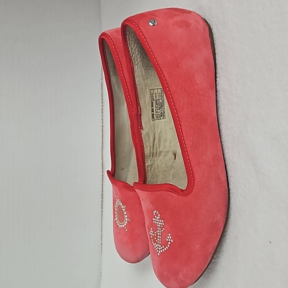 UGG | Women's Coral Red Suede Nautical Rhinestone Ballet Flats Sz 6.5 - Picture 3 of 14